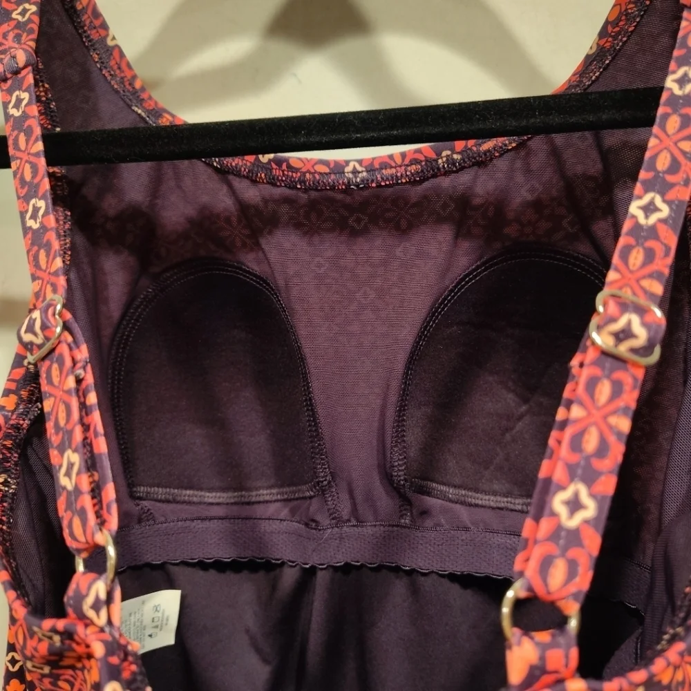Lands' End Women's Pink Geometric Print One Piece Faux Tankini Swimsuit Sz 8